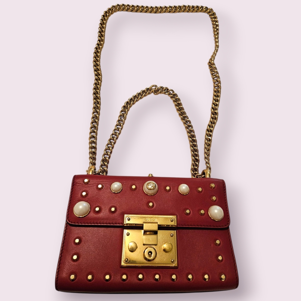 Gucci Red Studded Leather Shoulder Bag